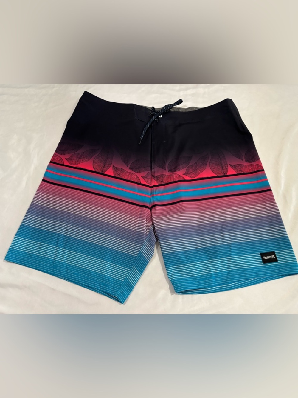 Hurley Phantom-Eco WeekenderBlue and Pink Gradient Board Shorts with Leaf Accent